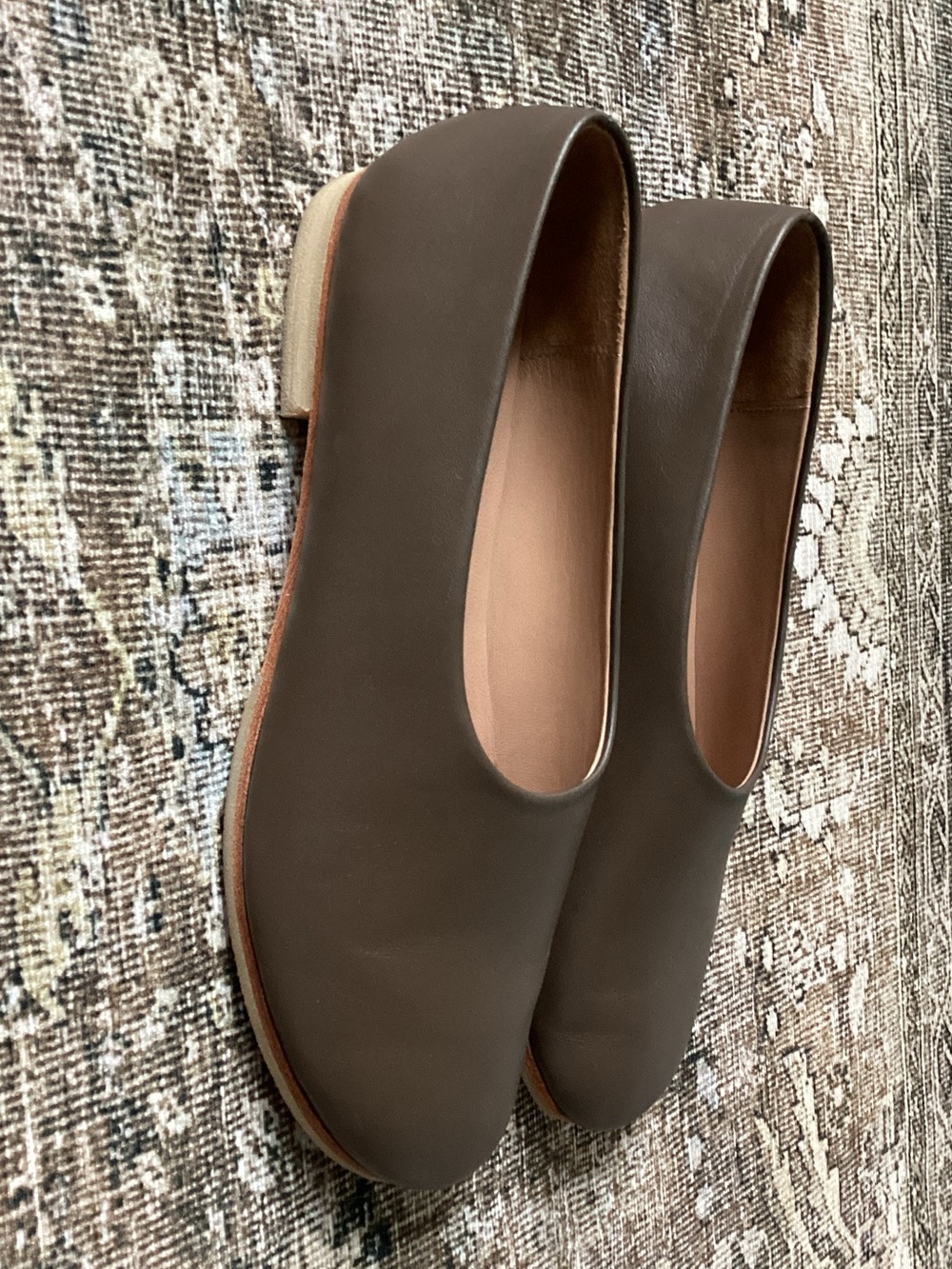 Lauren Manoogian Brown Leather Mono Rounded Toe Flats - Picture 3 of 8